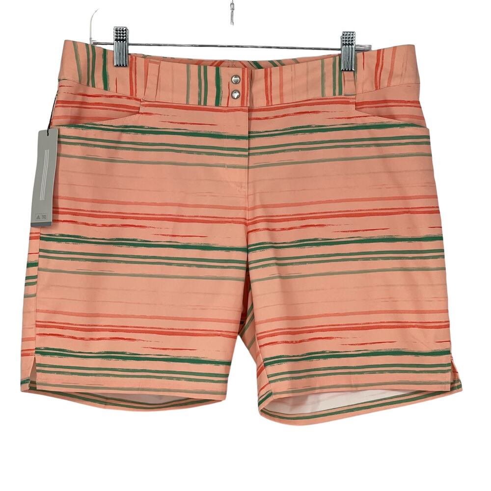 NWT Adidas Coral Green Striped Golf Shorts Size 12 Athletic Tennis Preppy